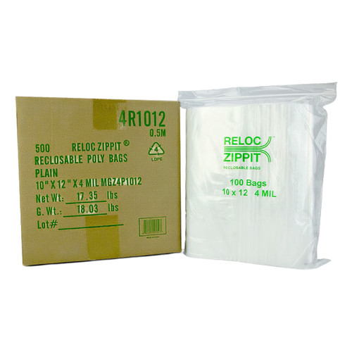 Zippit Bag 10X12 IN 4MIL Reclosable 500/Case