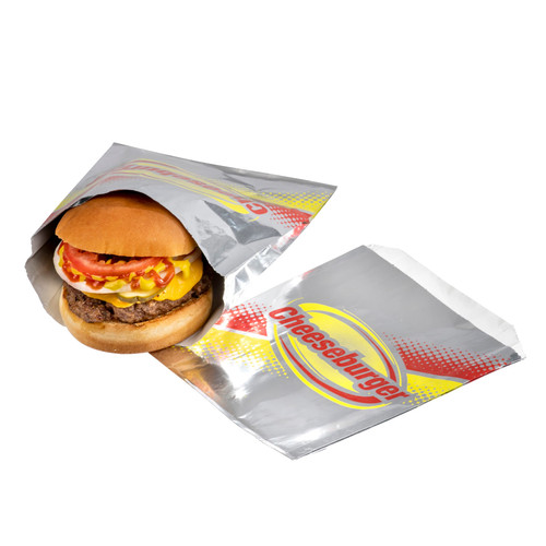 Sandwich Bag 6X0.75X6.5 IN Foil-Lined Paper Cheeseburger Design 1000/Case