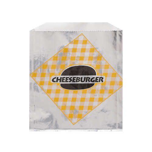 Cheeseburger Bag 6X0.75X6.5 IN Foil-Lined Paper White Silver Cheeseburger Gusset 1000/Case