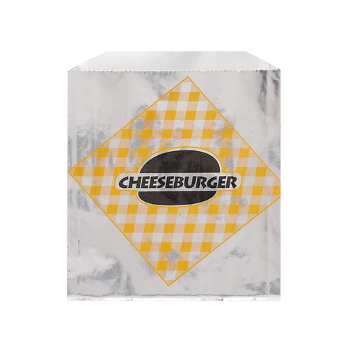 Cheeseburger Bag 6X0.75X6.5 IN Foil-Lined Paper White Silver Cheeseburger Gusset 1000/Case