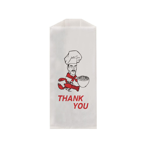 Take-Out Doggie Bag 5X3X12 IN Bleached Kraft Paper White Lobster & Chef Gusset 500/Case