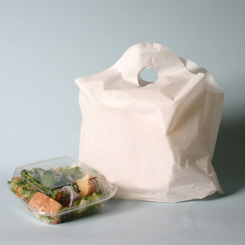 Take-Out Bag 19X9.5X18 IN HDPE 1.25MIL White Unprinted With Wave Top Closure Gusset With Handle 500/Case