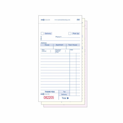 Takeout & Delivery Form 3.5X6.75 IN Paper White 3-Part Carbonless 2500/Case