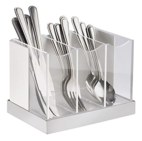 Flatware Holder Organizer 5.75X8.25X6 IN Metal Acrylic Stainless Steel Clear Luxe 3 Bins 1/Each