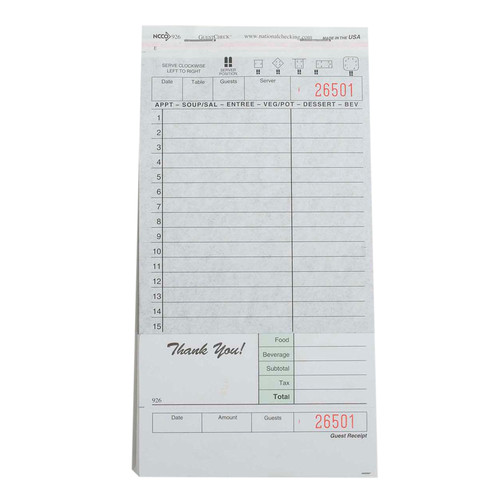 Guest Check 4.25X8.25 IN Green Duplicate Carbon-Backed Large 50 Sheets/Pack 50 Packs/Case 2500 Count/Case