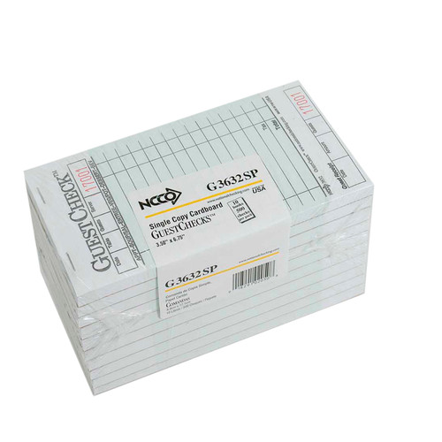 Guest Check 3.5X6.75 IN Cardboard Green 1-Part Medium Single Copy Paper 50 Sheets/Pack 50 Packs/Case 2500 Count/Case