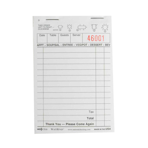 Guest Check 3.5X5.75 IN White 1-Part Small Single Copy Paper 100 Sheets/Pack 100 Packs/Case 10000 Count/Case