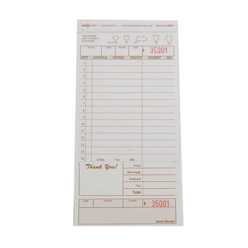 Guest Check 4.25X8.5 IN 2-Part Carbonless Large 50 Count/Pack 40 Packs/Case