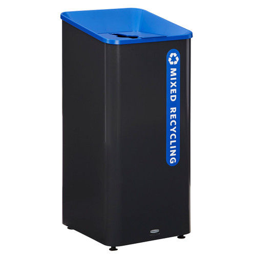 Mixed Recycling 1-Stream Bin 16.80X17.90X36.10 IN 23 GAL Black Blue Metal Resin With Hinged Lid 1/Each