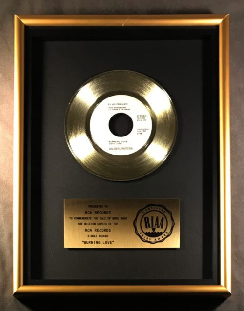 Elvis Presley Burning Love 45 Gold RIAA Record Award RCA Records (Grey ...