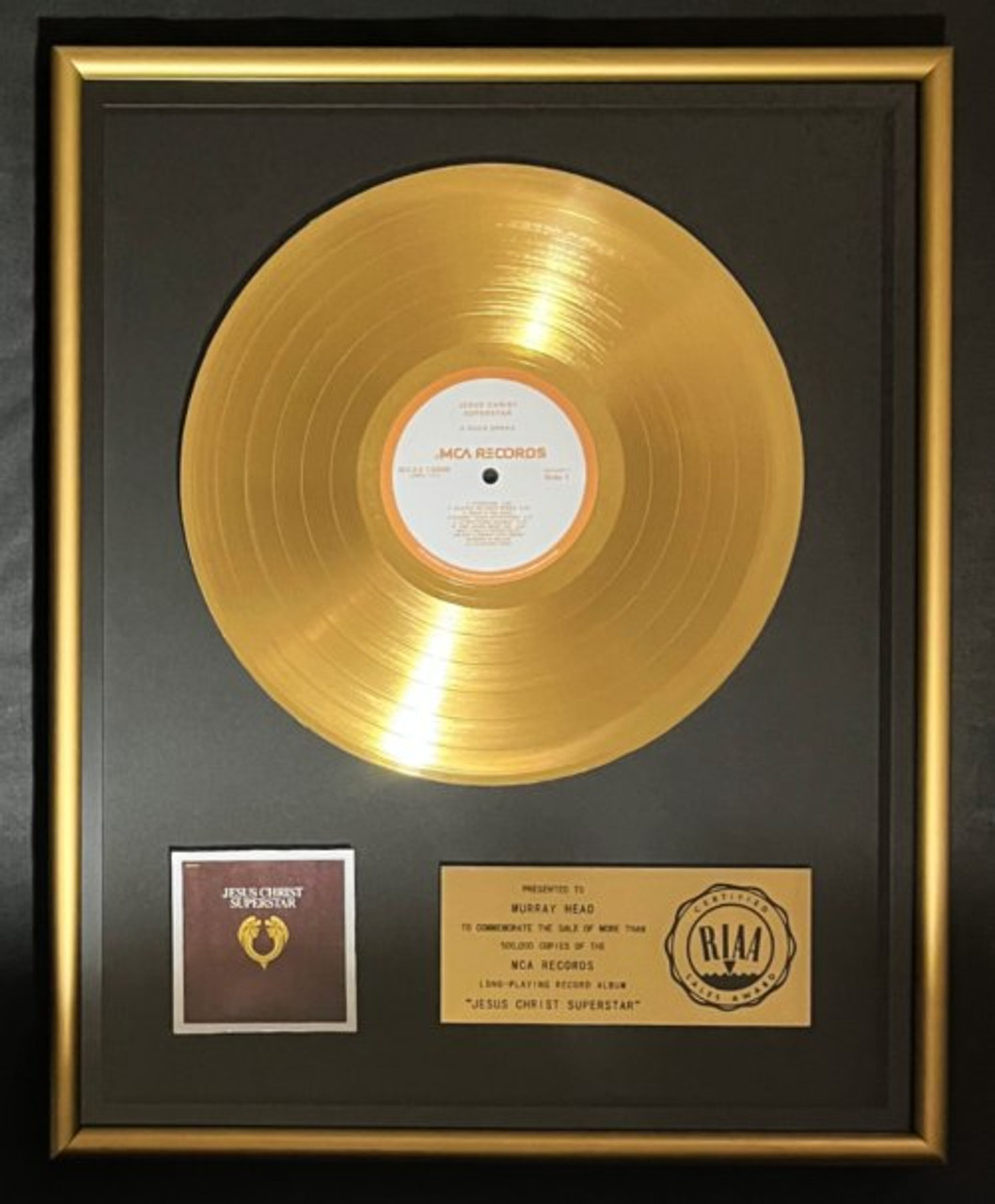 Jesus Christ Superstar Soundtrack LP Gold RIAA Record Award MCA Records
