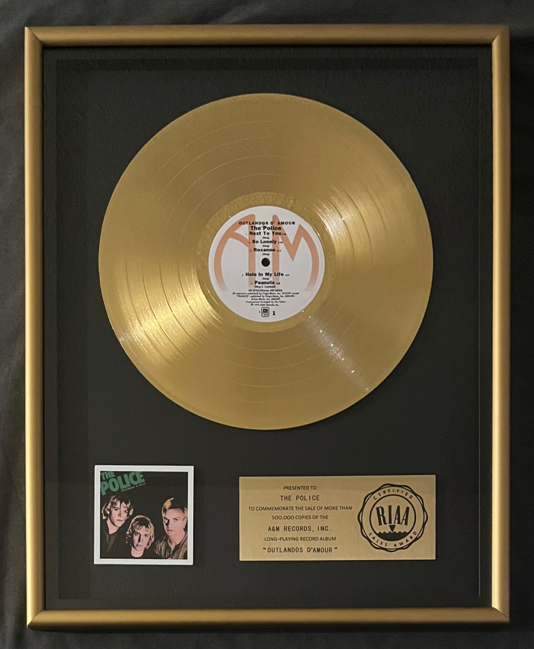 The Police Synchronicity LP Platinum RIAA Record Award A&M Records To Police
