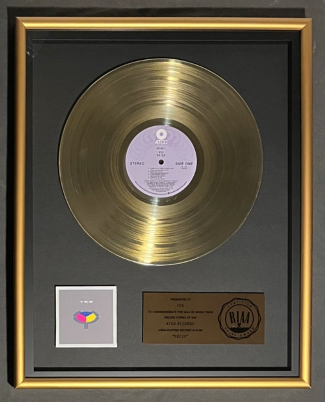 Yes 90125 LP Gold RIAA Record Award Atco Records Presented To Yes
