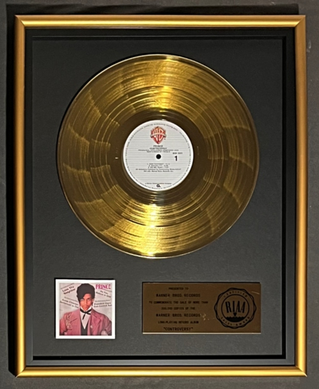 Prince Controversy LP Gold RIAA Record Award Warner Brothers Records 