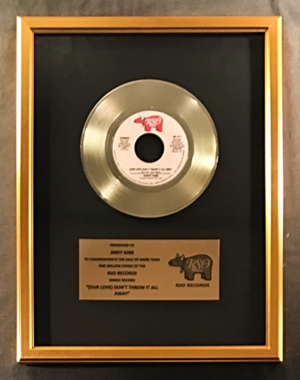 Andy Gibb (Our Love) Don't Throw It All Away 45 Gold Non RIAA Record Award RSO
