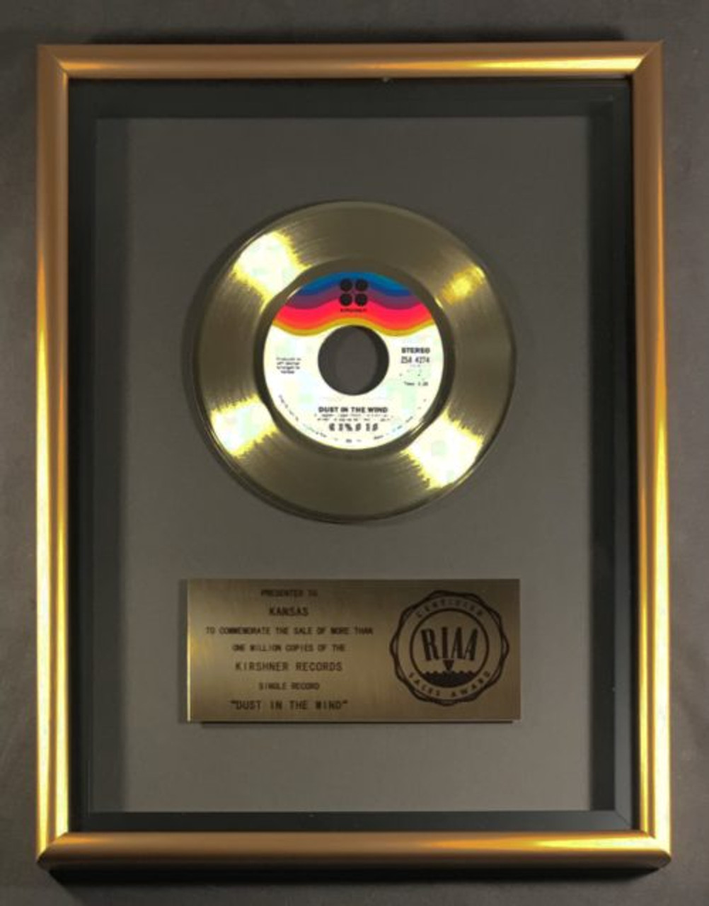 Kansas Dust In The Wind 45 Gold RIAA Record Award Kirshner Records To Kansas
