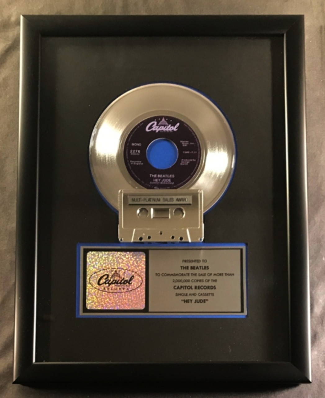 The Beatles Hey Jude 45 Cassette Platinum X2 Non RIAA Record Award Capitol Records 
