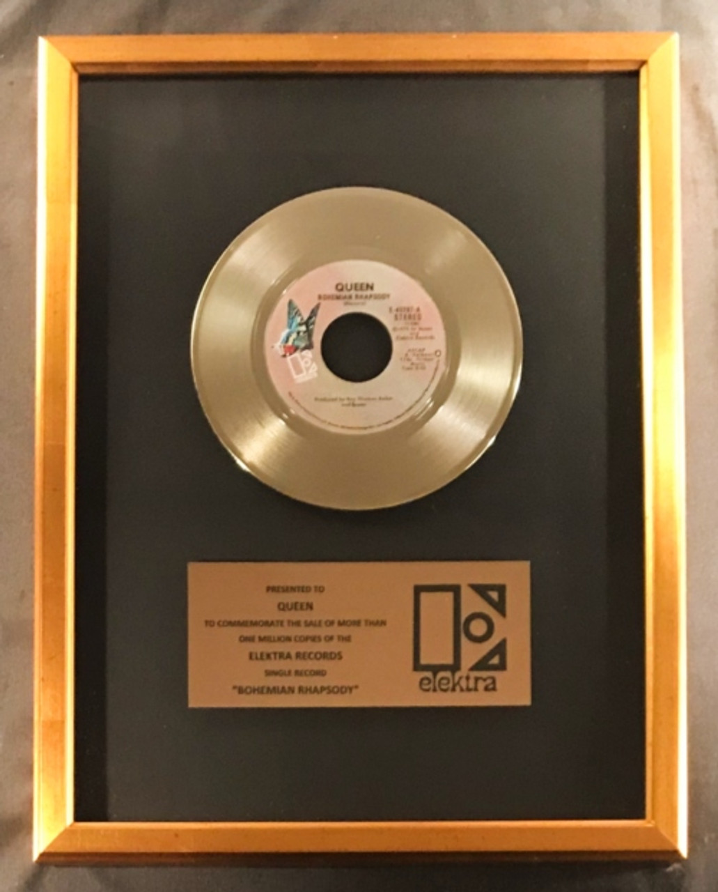 Queen Bohemian Rhapsody 45 Gold Non RIAA Record Award Elektra Records