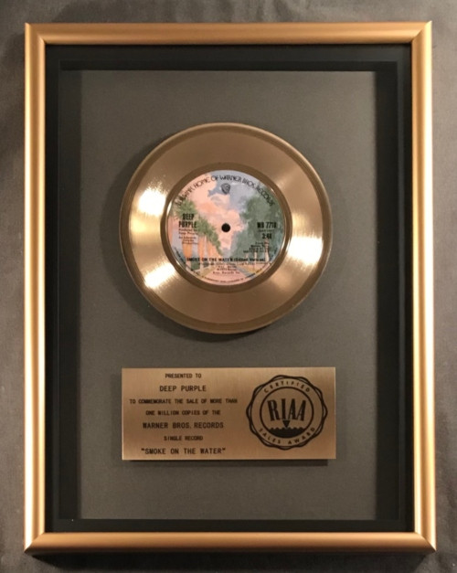 Deep Purple Smoke On The Water 45 Gold RIAA Record Award Warner Brother Records 