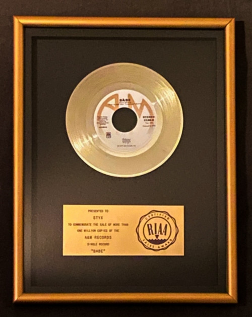 Styx Babe 45 Gold RIAA Record Award A&M Records To Styx