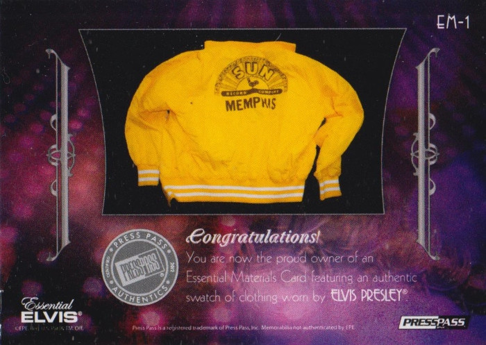 Elvis Presley Press Pass 2012 Trading Card EM-1 Essential Materials Worn Sun Records Jacket
