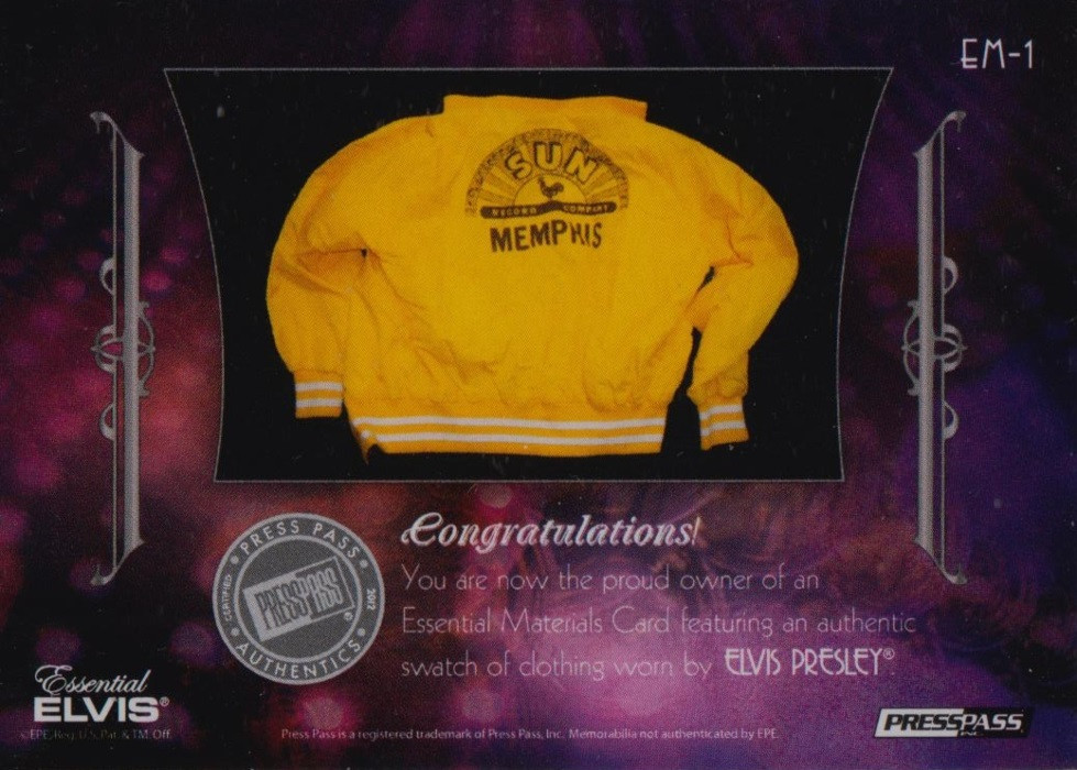 Elvis Presley Press Pass 2012 Trading Card EM-1 Essential Materials Worn Sun Records Jacket (#4)