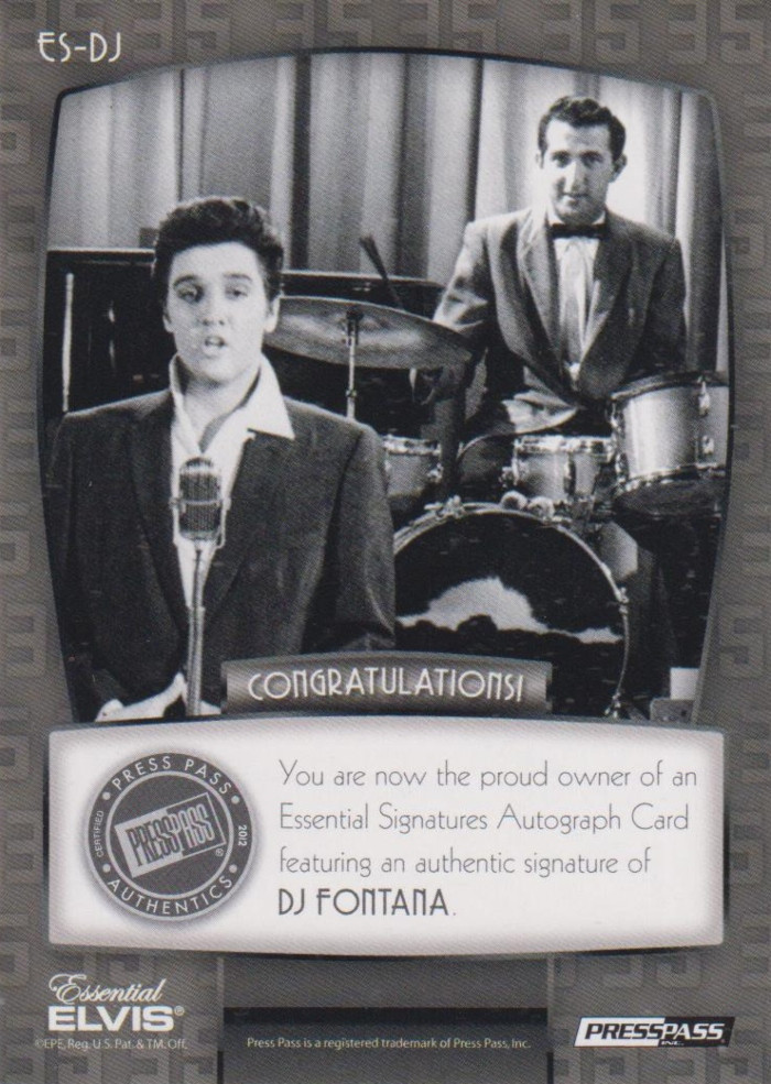 Elvis Presley Press Pass 2012 Trading Card ES-DJ Essential Signature D.J. Fontana
