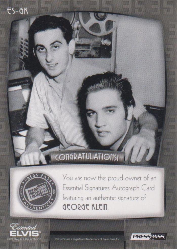 Elvis Presley Press Pass 2012 Trading Card ES-GK Essential Signature George Klein (#1)
