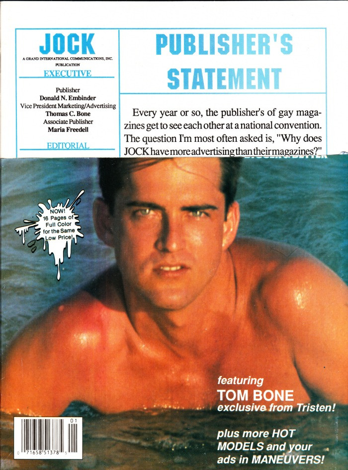 Jock Magazine Volume 7 #5 January 1991 Gay, Tom Bone, Shane Travis, Matt Gunther
