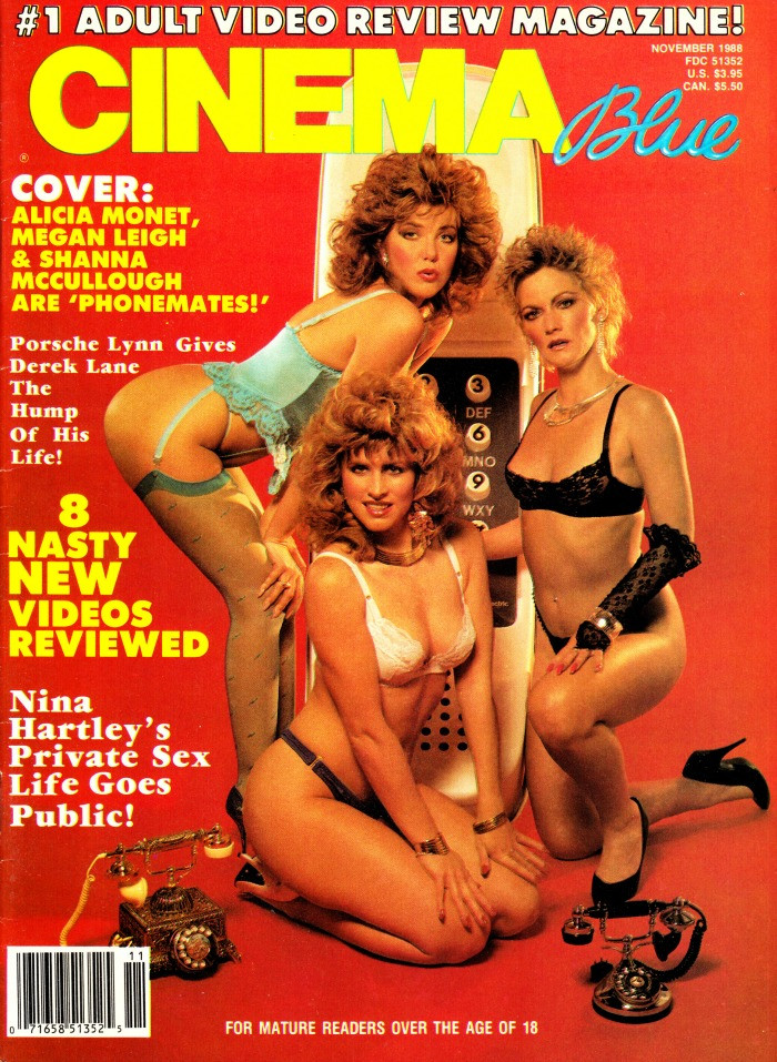 Cinema Blue Magazine November 1988 Alicia Monet, Derek lane, Megan Leigh, Nina Hartley, Shanna McCullough
