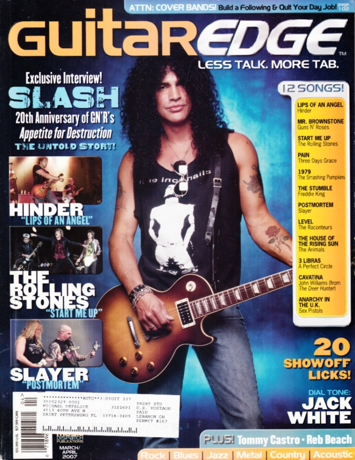 Guitar Edge Magazine March April 2007 Guns N' Roses, The Rolling Stones, Slayer, Hinder, Jack White
