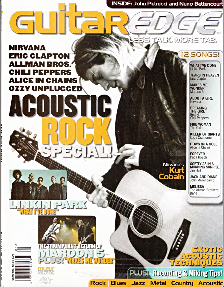 Guitar Edge Magazine July August 2007 Acoustic Rock Special, Linkin Park, Nirvana, Maroon 5
