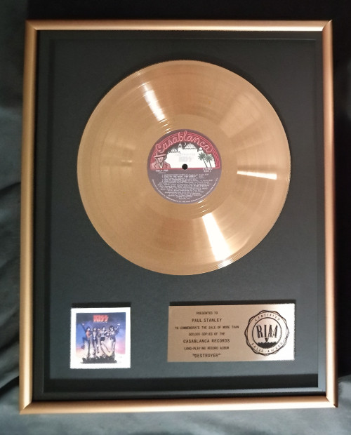 KISS Destoyer LP Gold RIAA Record Award Casablanca Records 