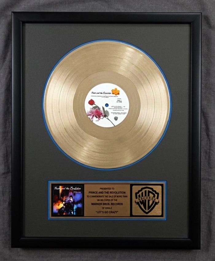 Prince And The Revolution Let's Go Crazy 12" SIngle Gold Non RIAA Record Award Warner Bros. Records