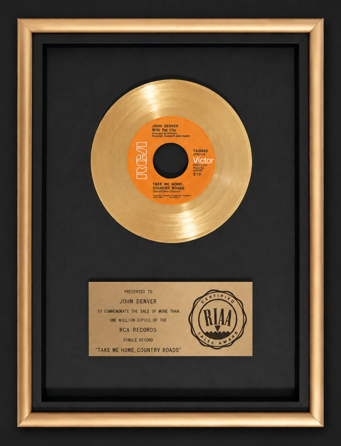 John Denver Take Me Home, Country Roads 45 Gold RIAA Record Award RCA Records
