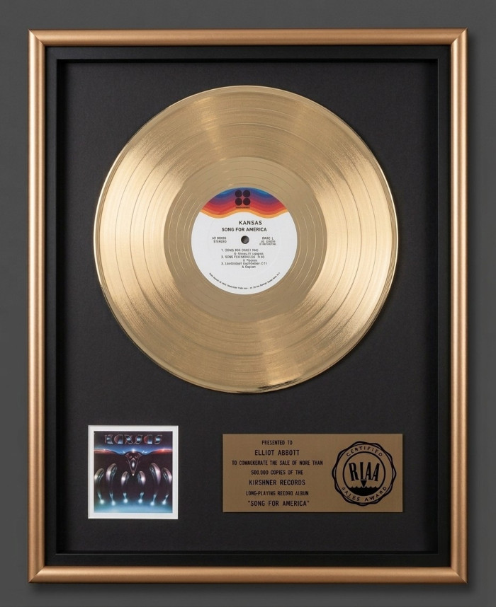 Kansas Song For America LP Gold RIAA Record Award Kirshner Records To Elliot Abbott
