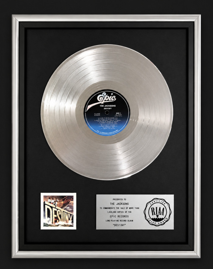 The Jacksons Destiny LP Platinum RIAA Record Award Epic Records To The Jacksons
