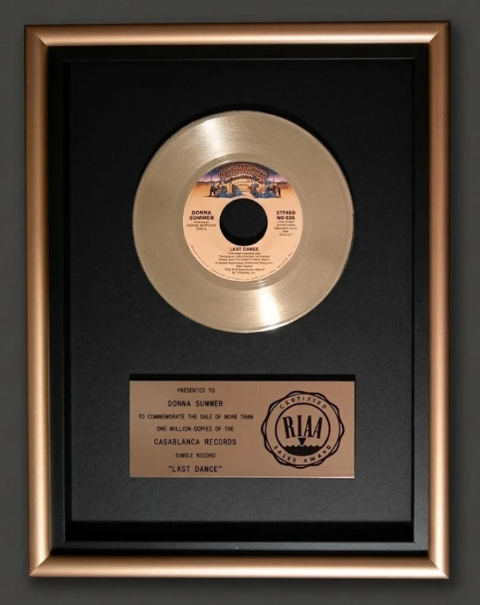 Donna Summer Last Dance 45 Gold RIAA Record Award Casablanca Filmworks Records
