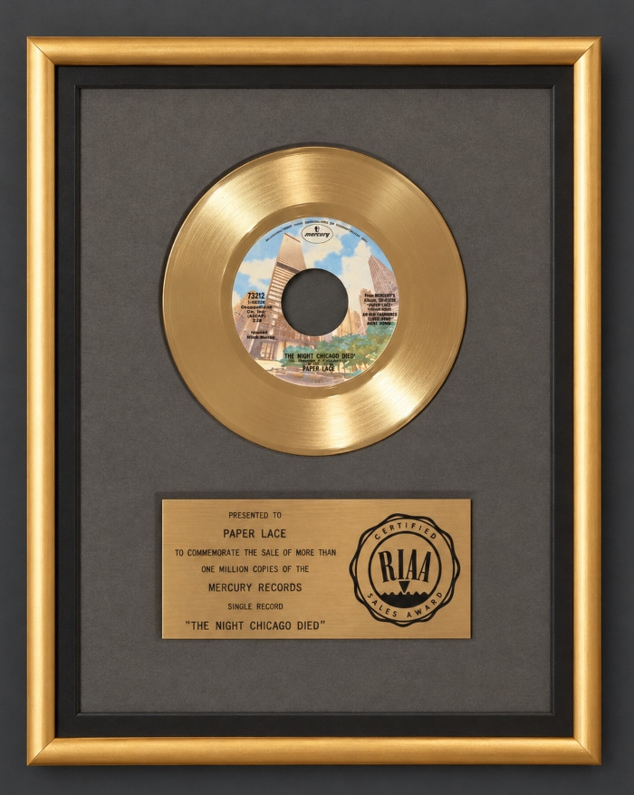 Paper Lace The Night Chicago Died 45 Gold Non RIAA Record Award Warner Bros. Records
