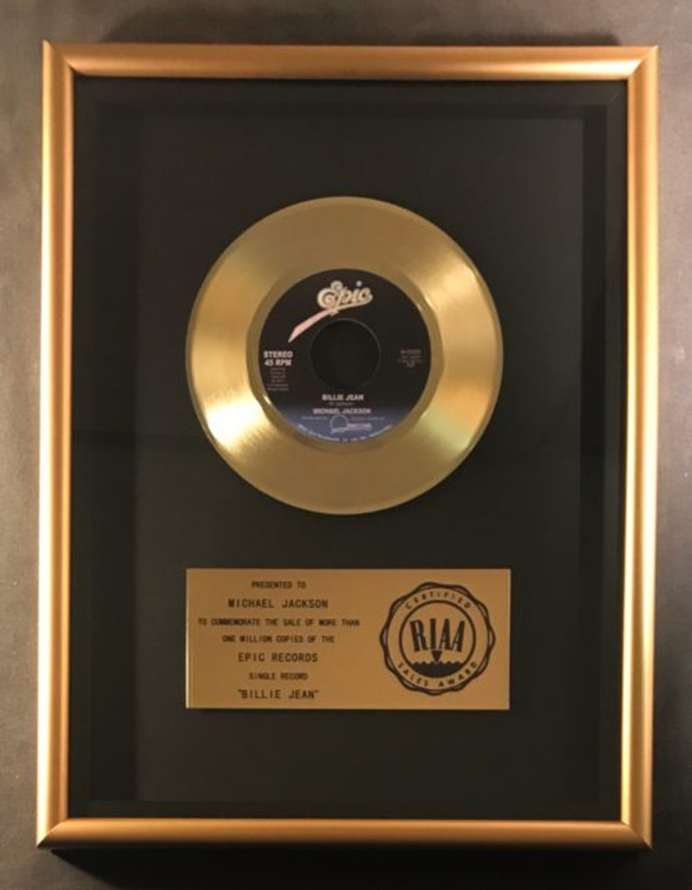 Michael Jackson Billie Jean 45 Gold RIAA Record Award Epic Records 