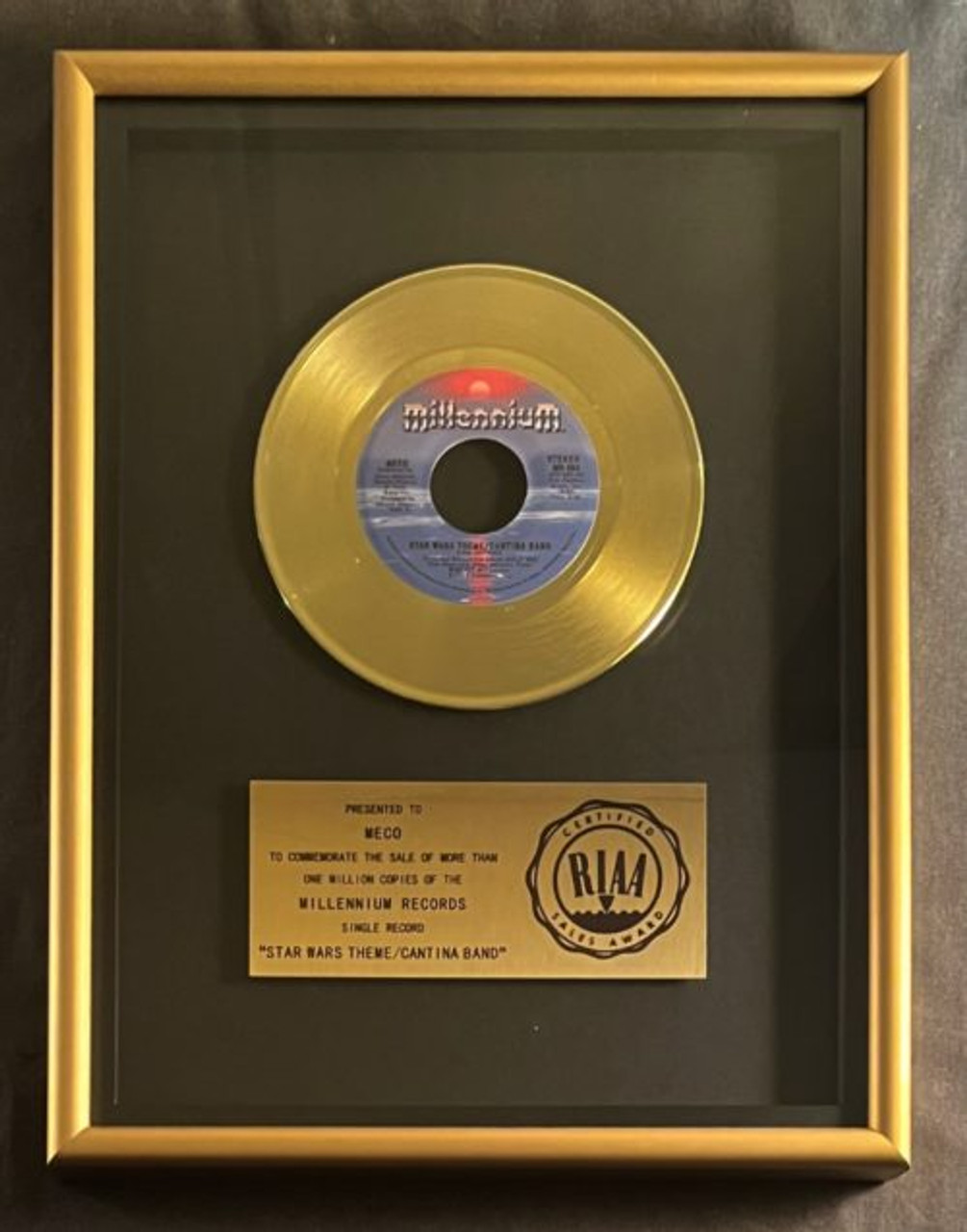 Meco 45 Star Wars Theme Cantina Band Gold RIAA Record Award To Meco