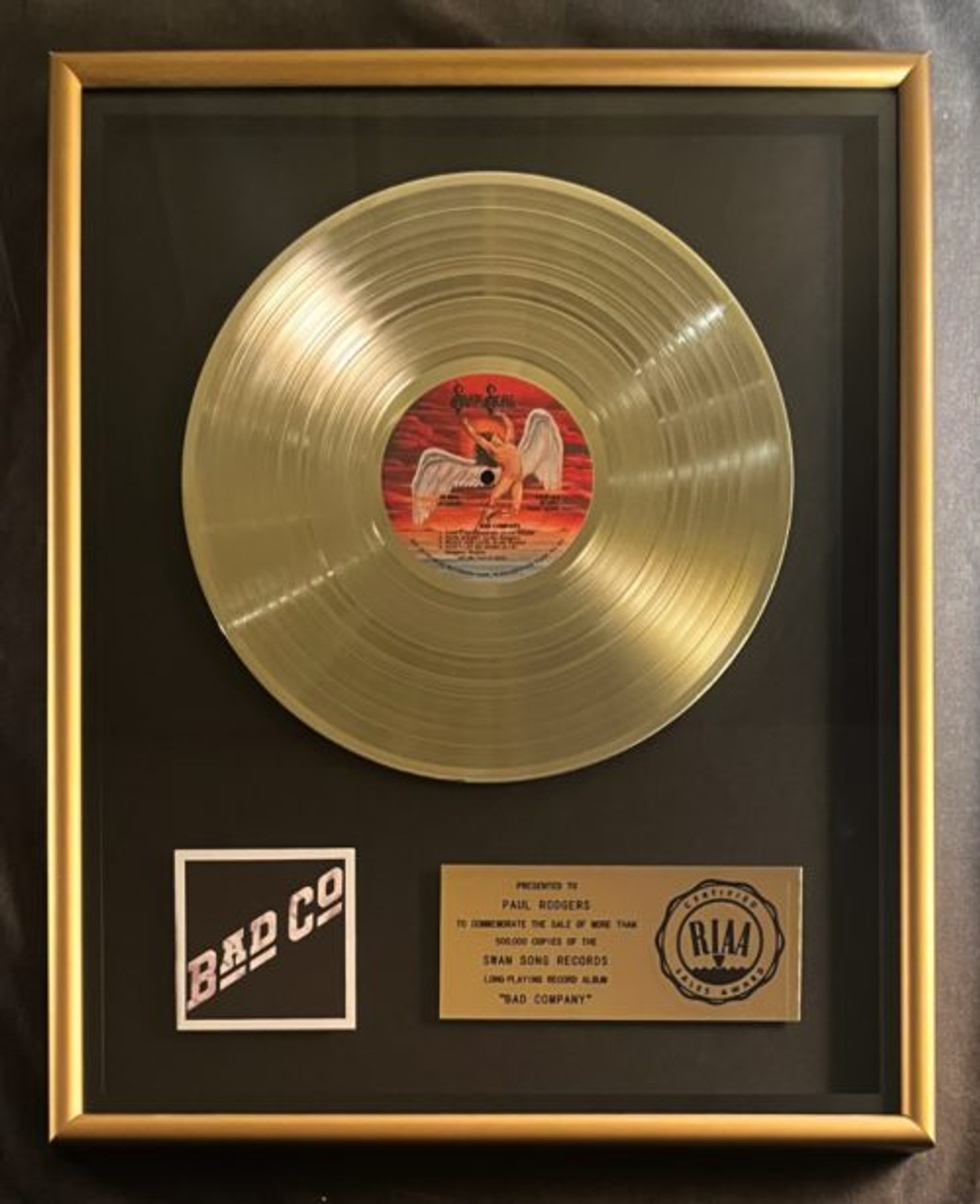 Bad Company (Debut) (Self Titled) LP Gold RIAA Record Award Swan Song Records
