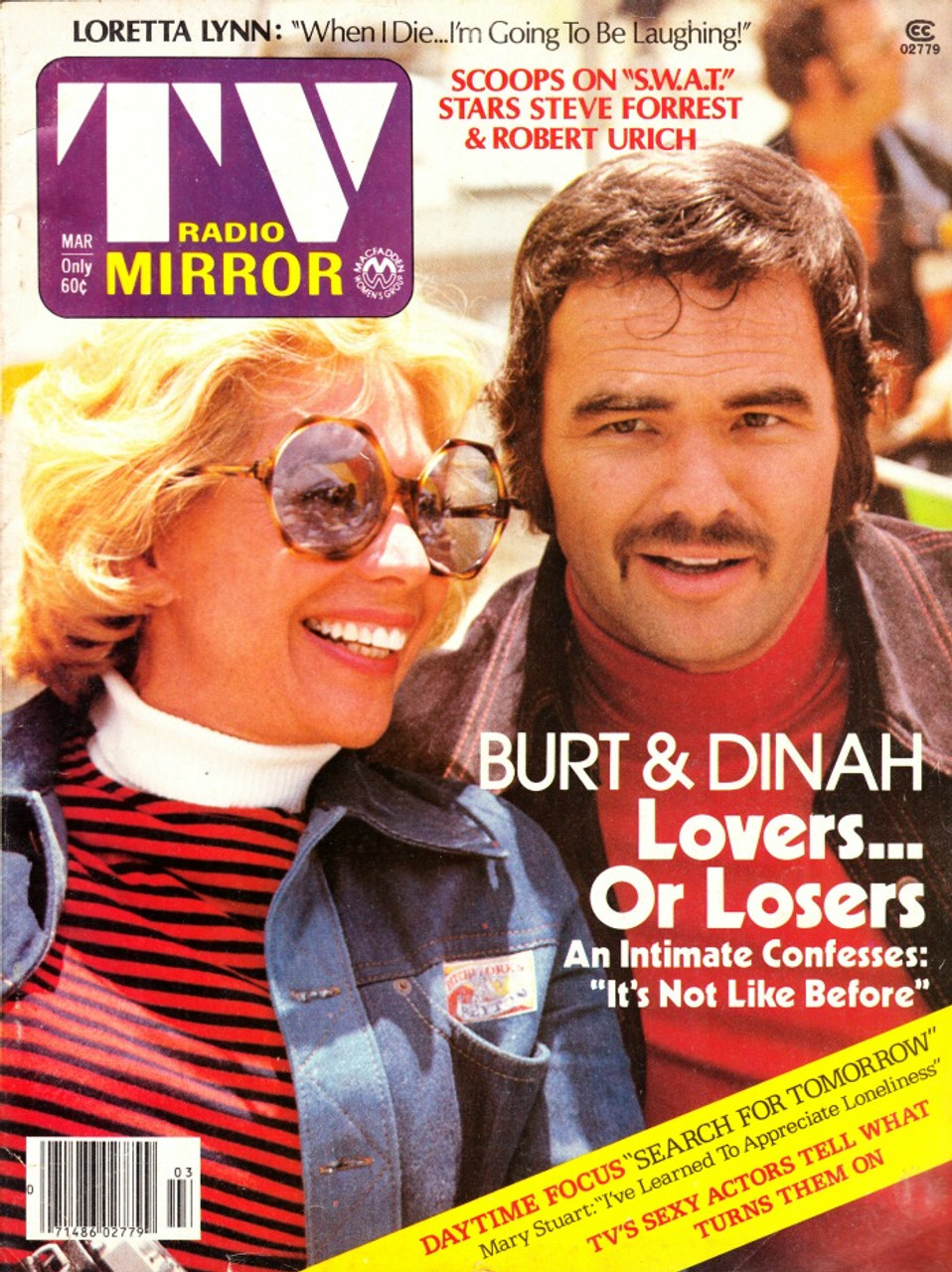 TV Radio Mirror Magazine March 1976 Burt Reynolds & Dinah Shore, Loretta Lynn, Steve Forrest
