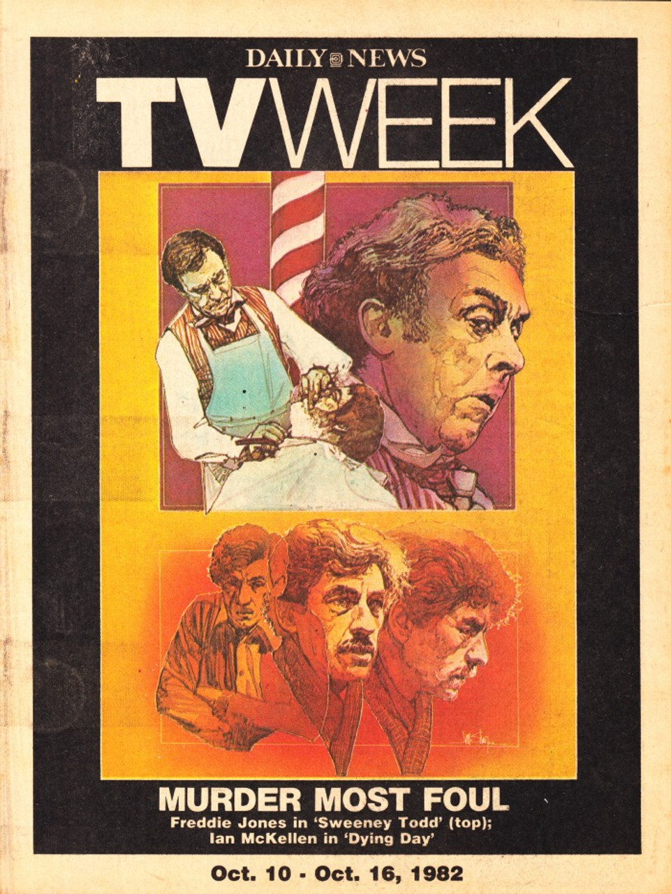 Daily News TV Week Magazine October 10, 1982 Freddie Jones Sweeney Todd Movie, New York City Guide
