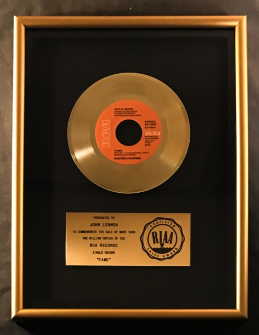 David Bowie Fame 45 Gold RIAA Record Award To John Lennon