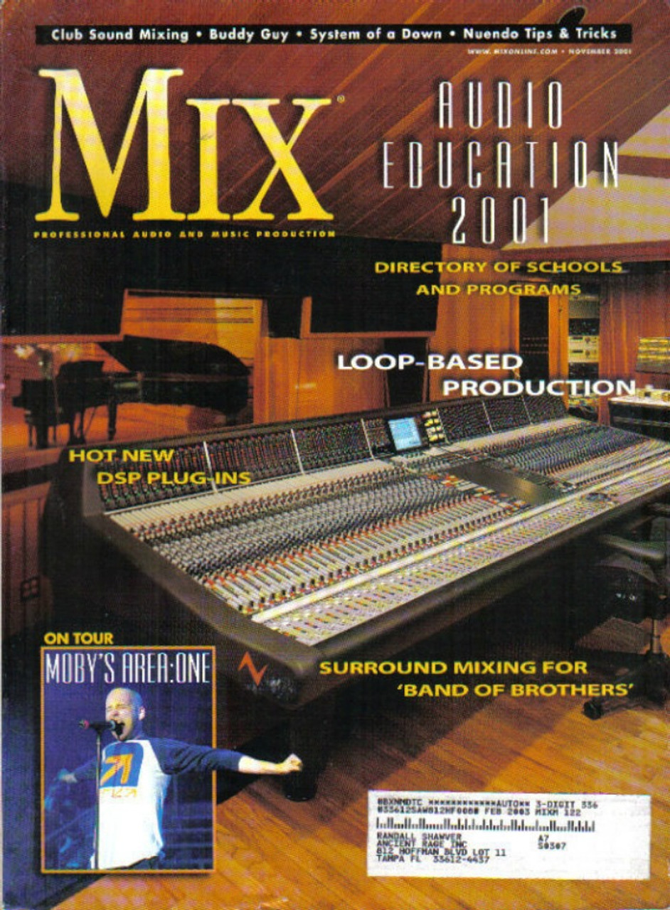Mix Magazine November 2001 Moby On Tour Area One, Buddy Guy, System Of A Down, Loop Based 
