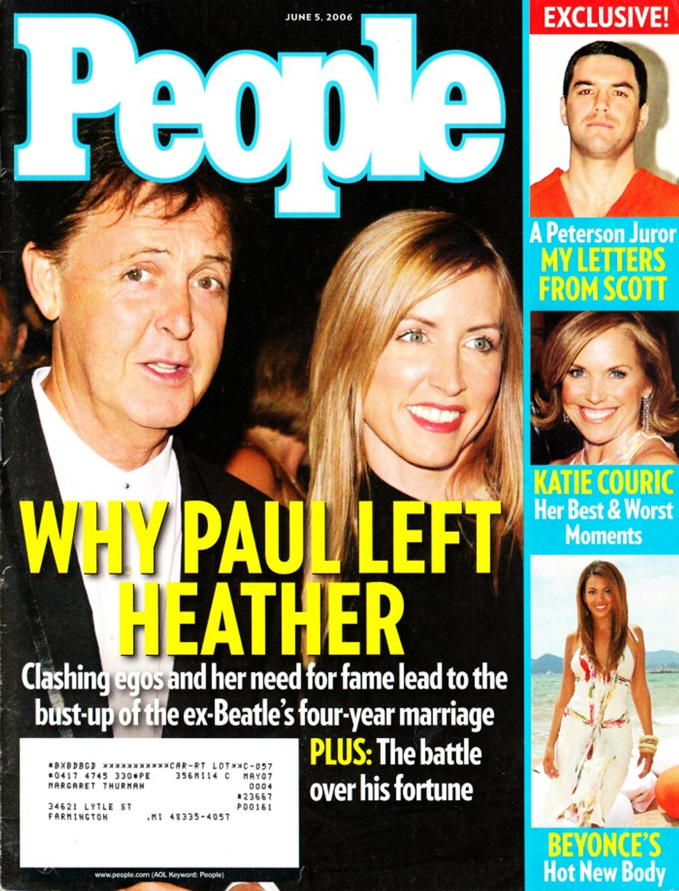 People Weekly Magazine June 5 2006 Paul McCartney, Heather Mills, Scott Peterson, Beyonce, Jennifer Aniston
