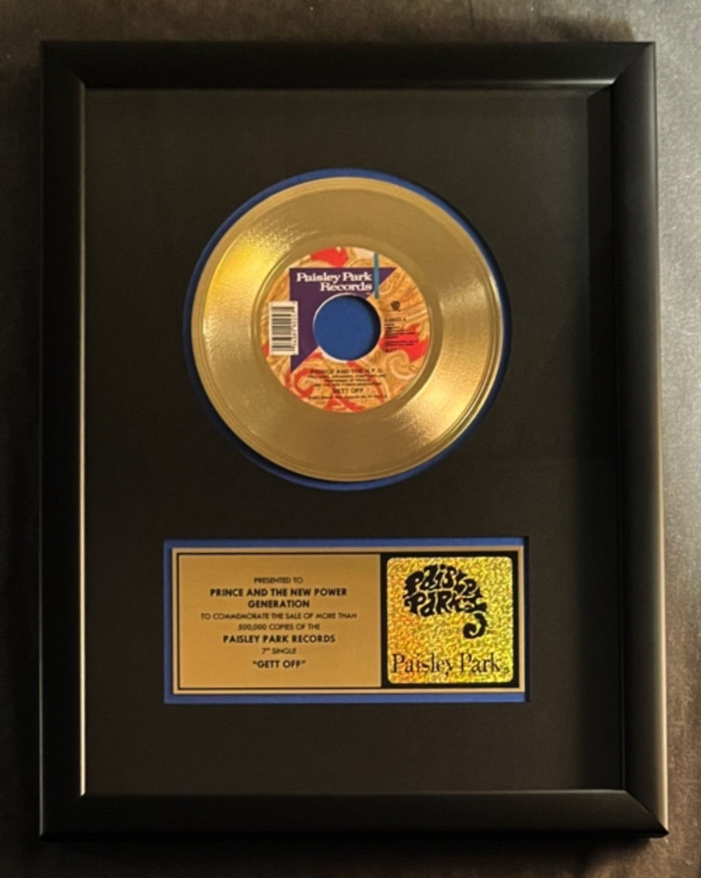 Prince And The New Power Generation Gett Off 45 Gold Non RIAA Record Award Paisley Park Records 
