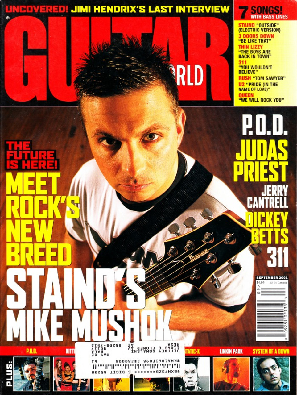 Guitar World Magazine September 2001 Staind, P.O.D., 311, Judas Priest, Jerry Cantrell, Jimi Hendrix
