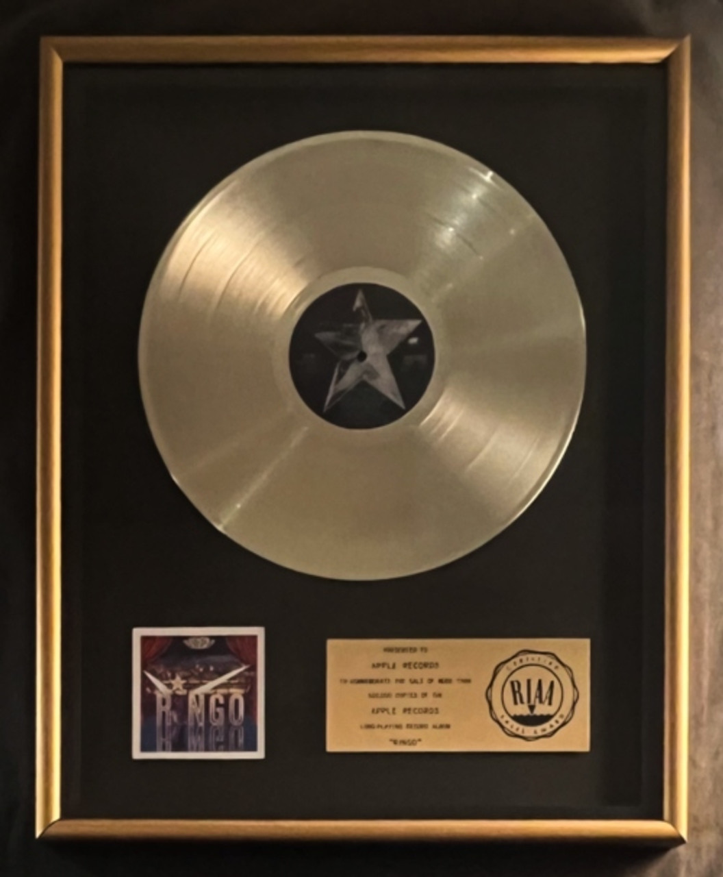 Ringo Starr Ringo (Self Titled) LP Gold RIAA Record Award Apple Records
